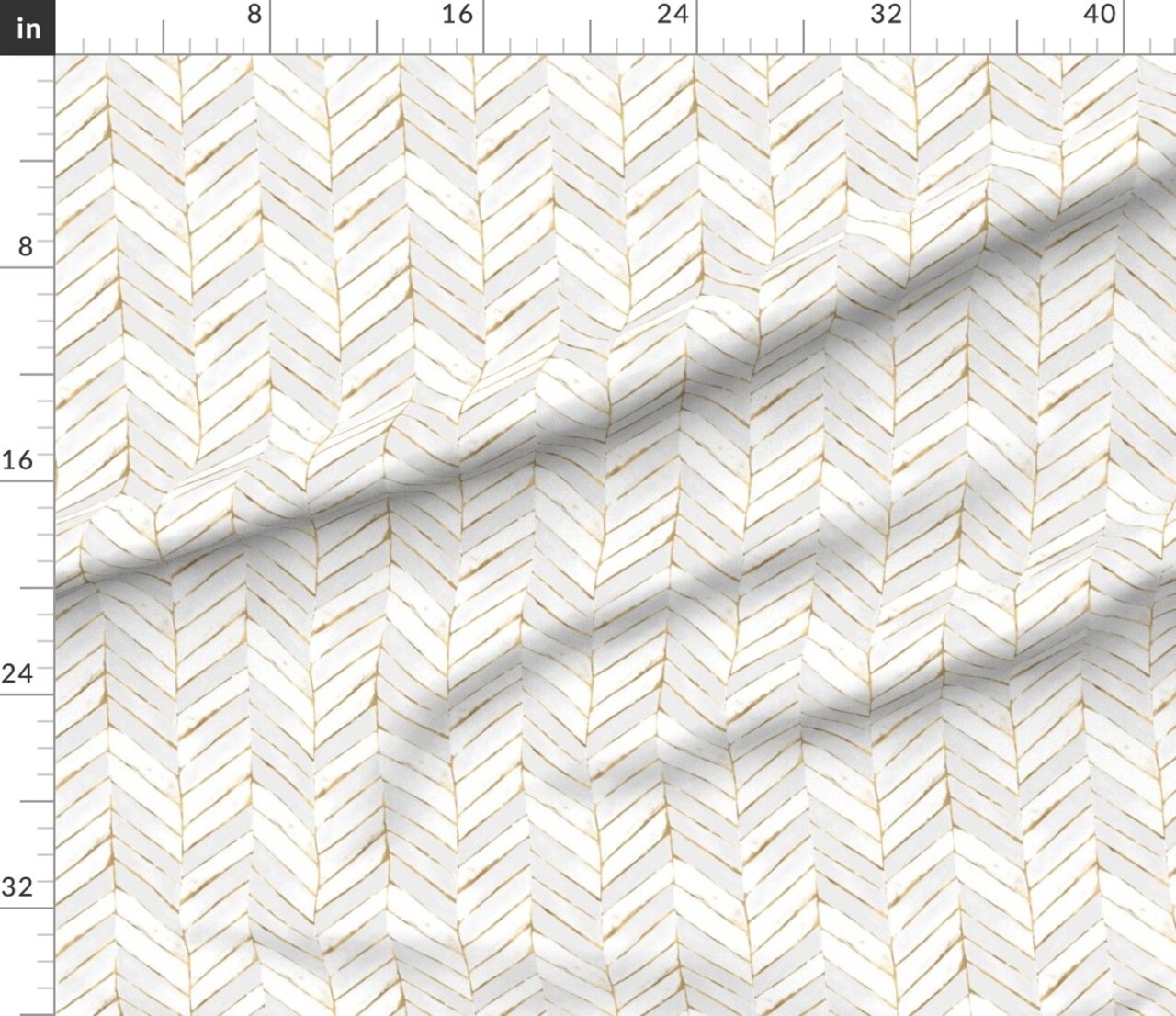 Chevron Painted White Gold Stripe Herringbone Mod Golden Print Look Custom Printed Fabric by Spoonflower Various Fabrics by the Yard or Fat Quarter